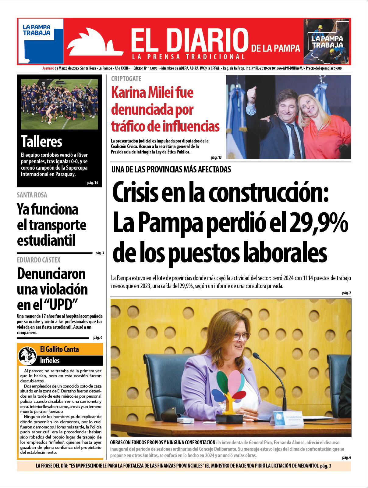 Tapa de El Diario en papel  jueves 06 de marzo de 2025